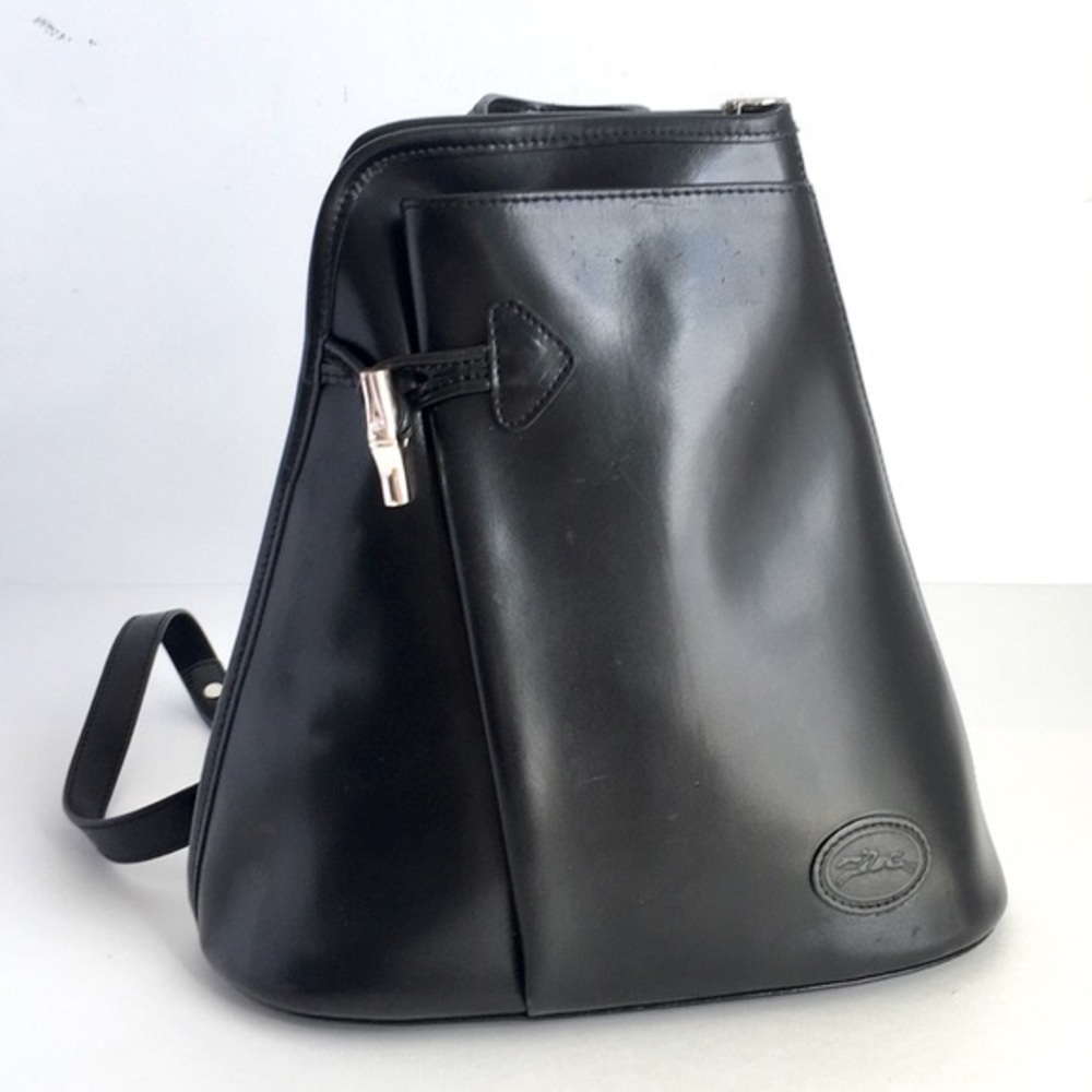 VINTAGE Retro Black Leather Longchamp Backpack